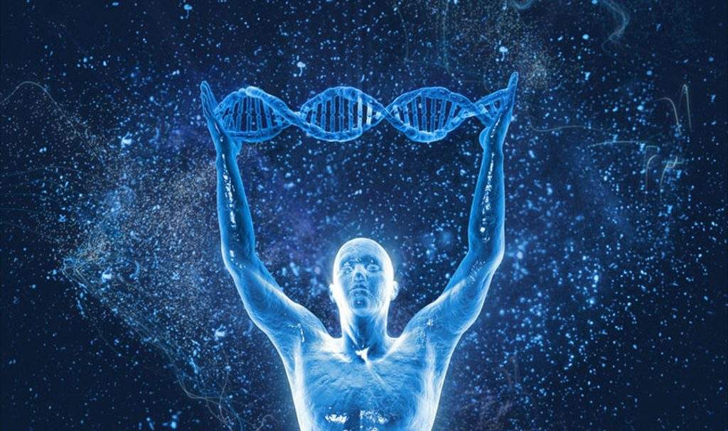 Ilustração de um humano segurando um dna